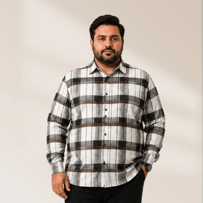 Men's White & Black Checkered Casual Shirt | Plus Size