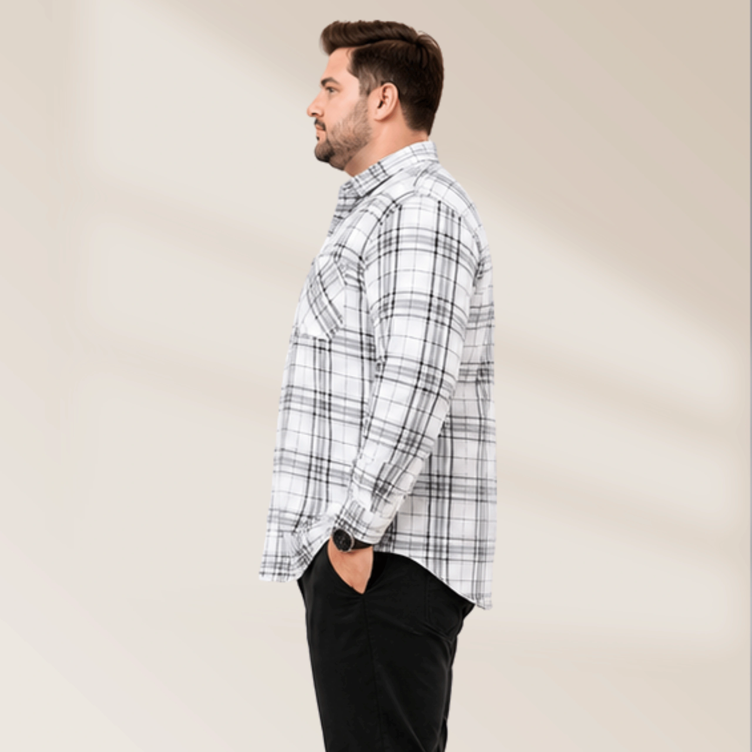 White & Black Check Shirt | Plussize Fit Casual Wear Shirt - Image 2