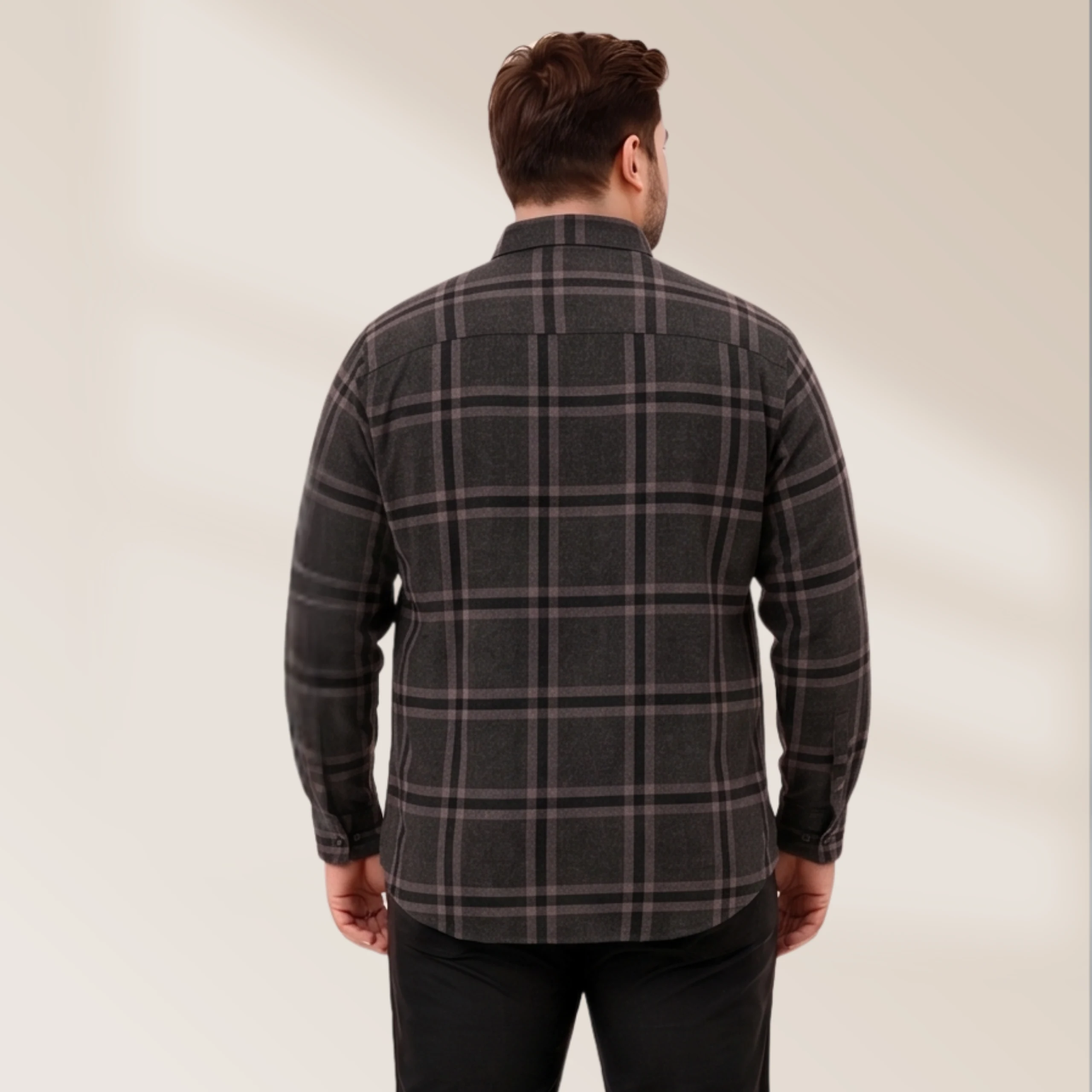 Men's Charcoal Grey Plaid Shirt - Image 3