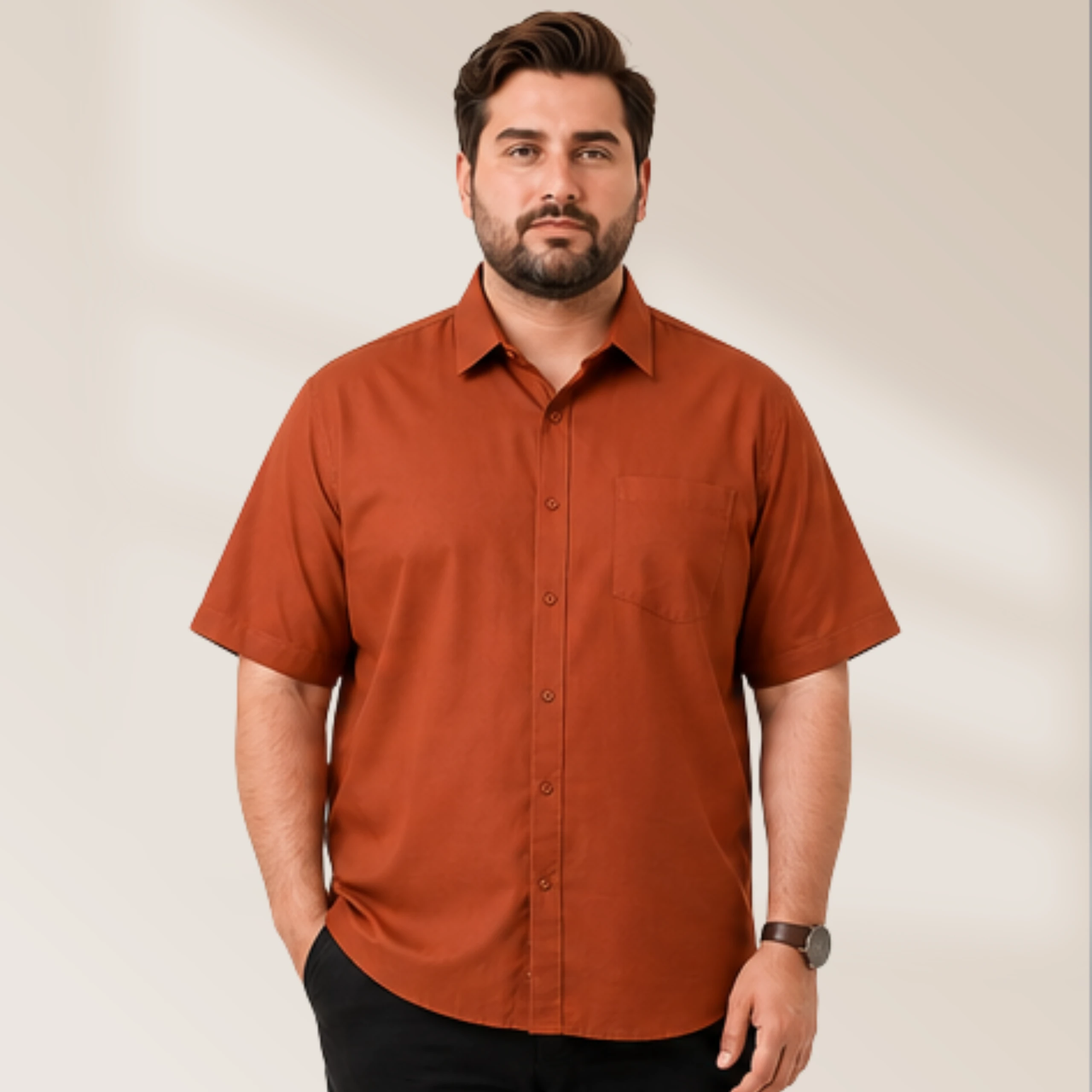 Men's Rust Orange Solid Half Sleeve Formal Shirt
