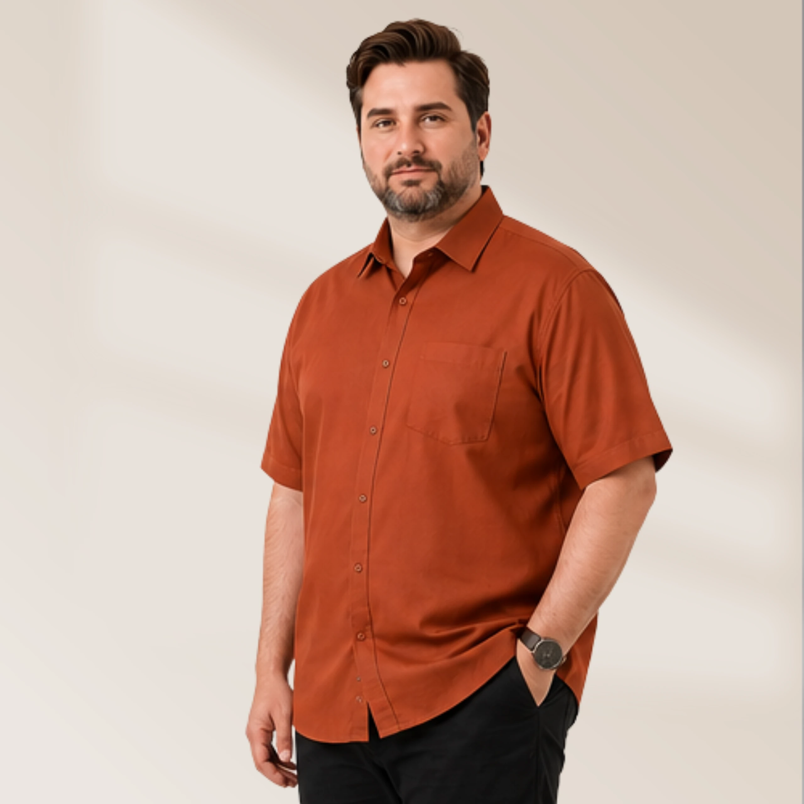 Men's Rust Orange Solid Half Sleeve Formal Shirt