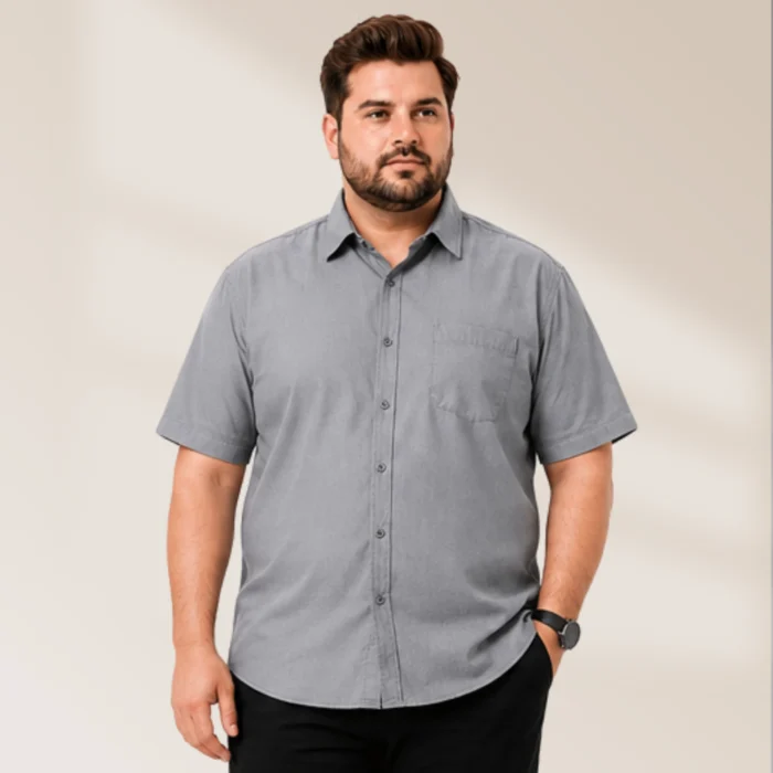 Men's Light Grey Solid Half Sleeve Formal Shirt