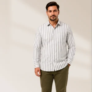 Men's Casual Striped Shirt | Grey & White