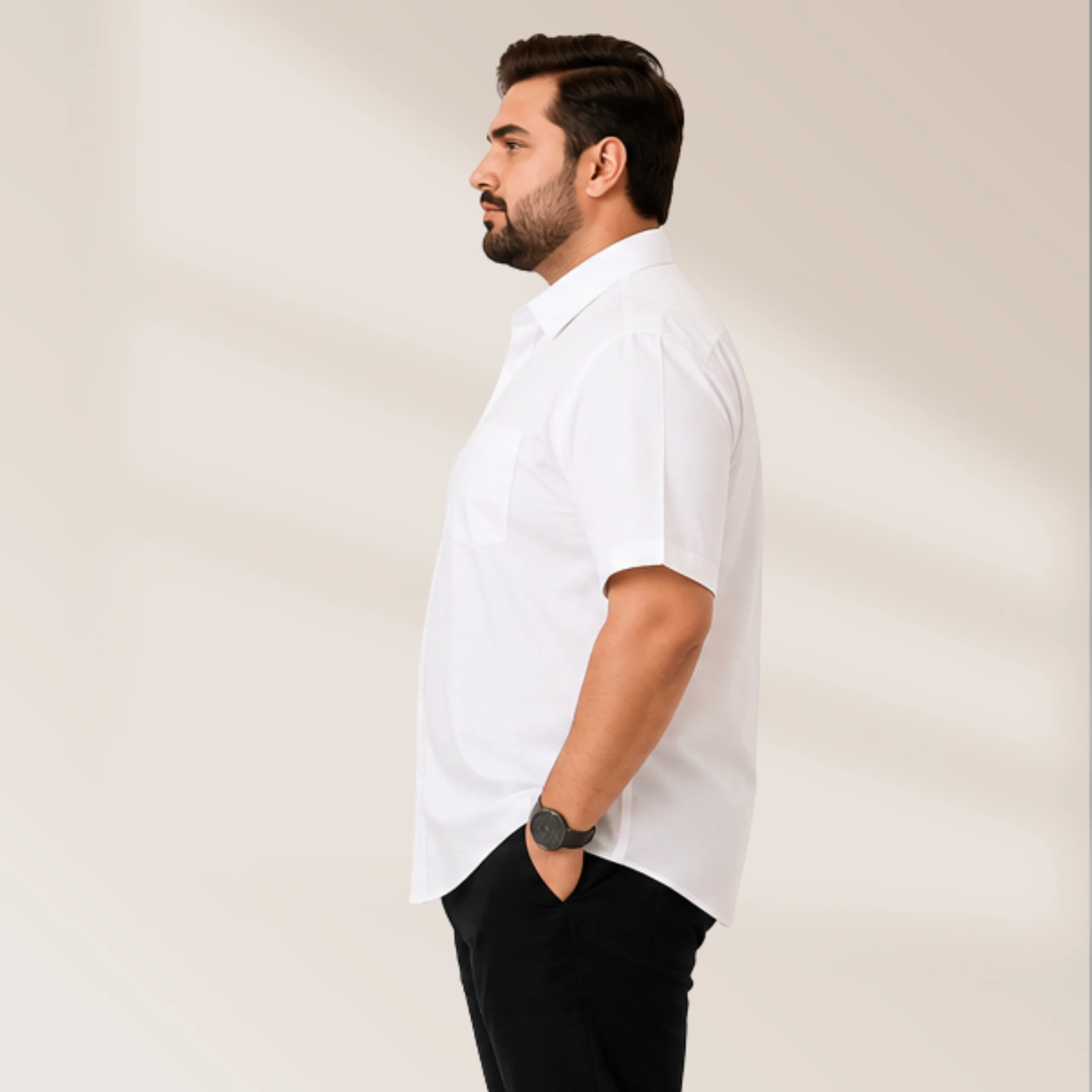 Men's White Solid Half Sleeve Formal Shirt - Image 4