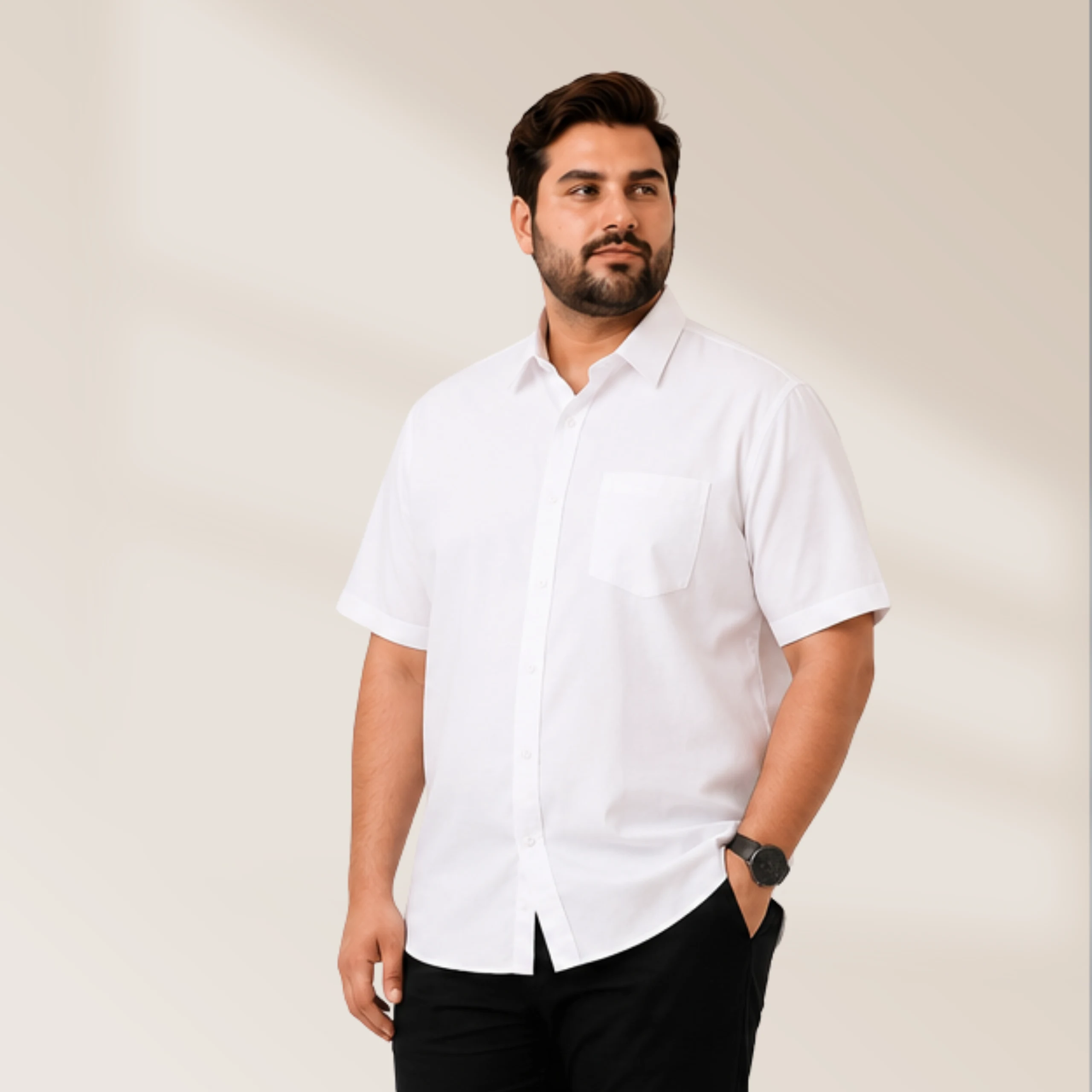Men's White Solid Half Sleeve Formal Shirt - Image 2
