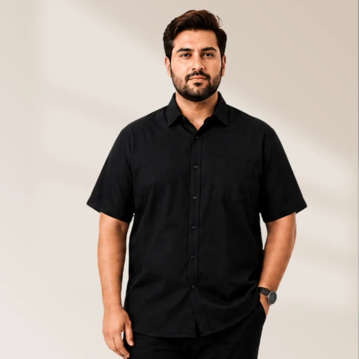 Men's Black Solid Half Sleeve Shirt