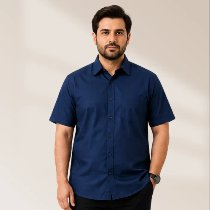 Men's Dark Navy Blue Solid Half Sleeve Formal Shirt