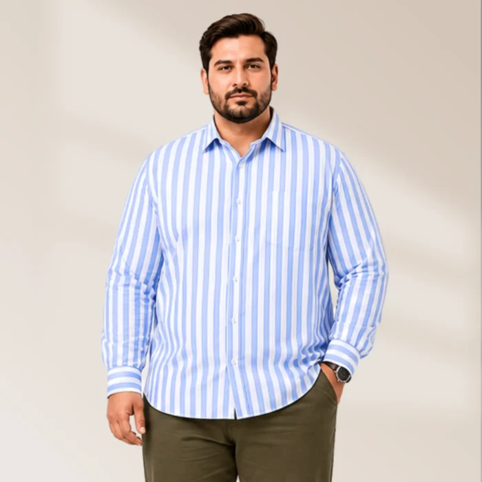 Men's Blue Vertical Stripe Casual Shirt