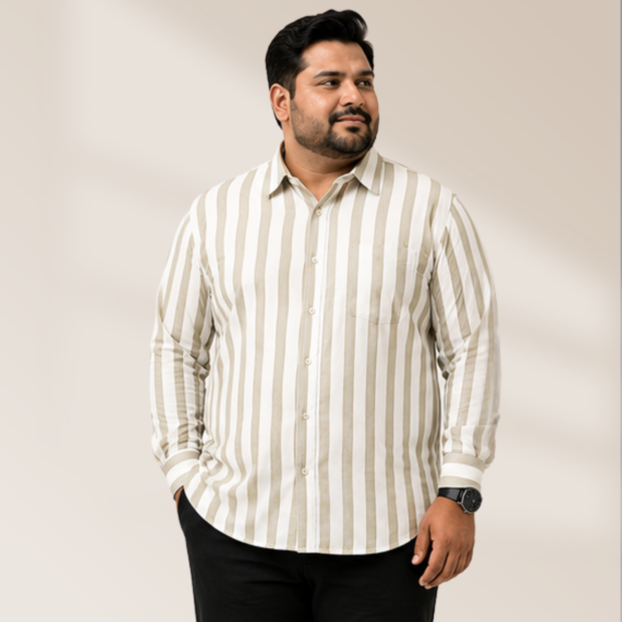 Men's Casual Striped Shirt | Off White & Olive Green