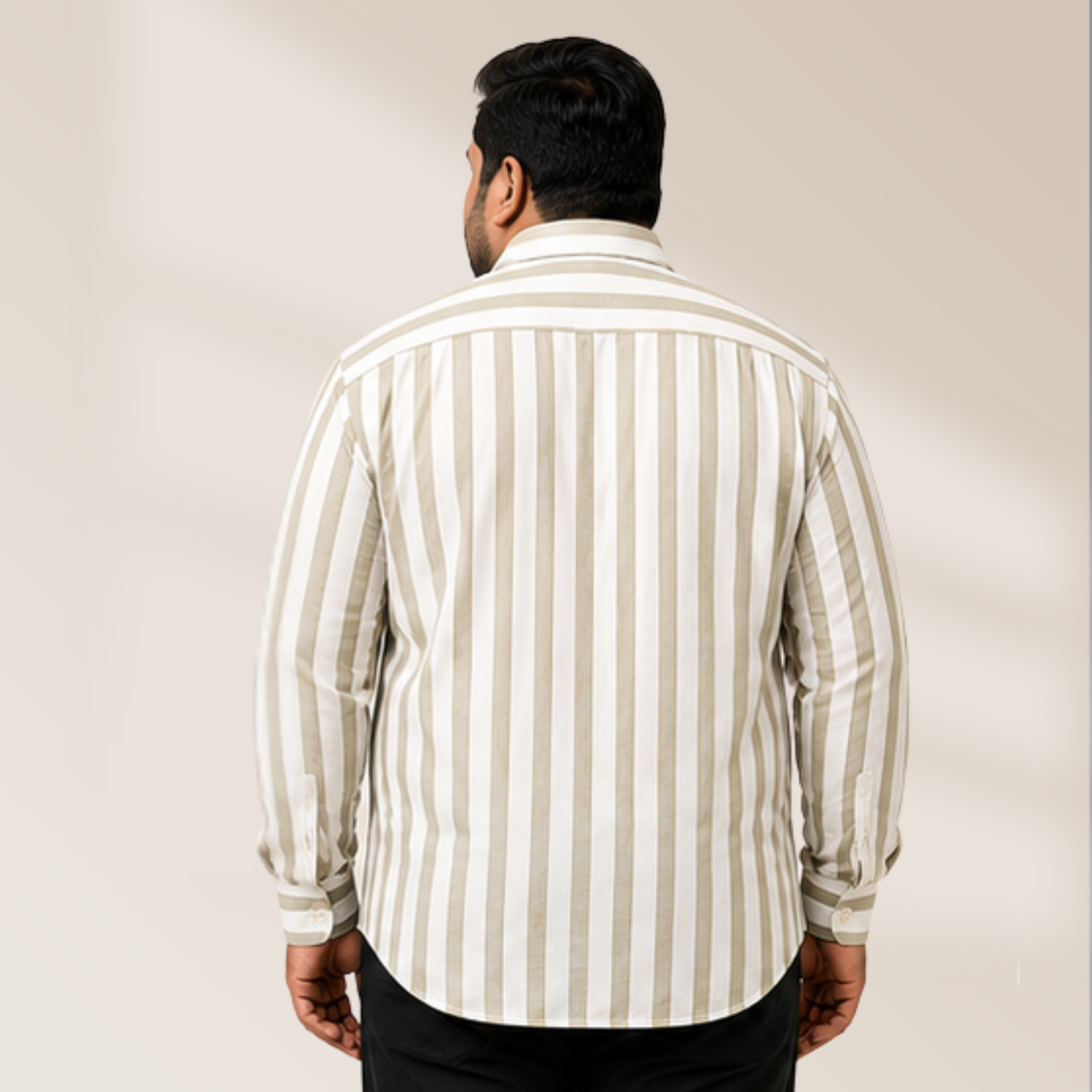 Men's Casual Striped Shirt | Off White & Olive Green - Image 4