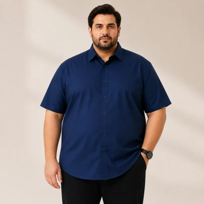 Men's Dark Navy Blue Solid Half Sleeve Formal Shirt