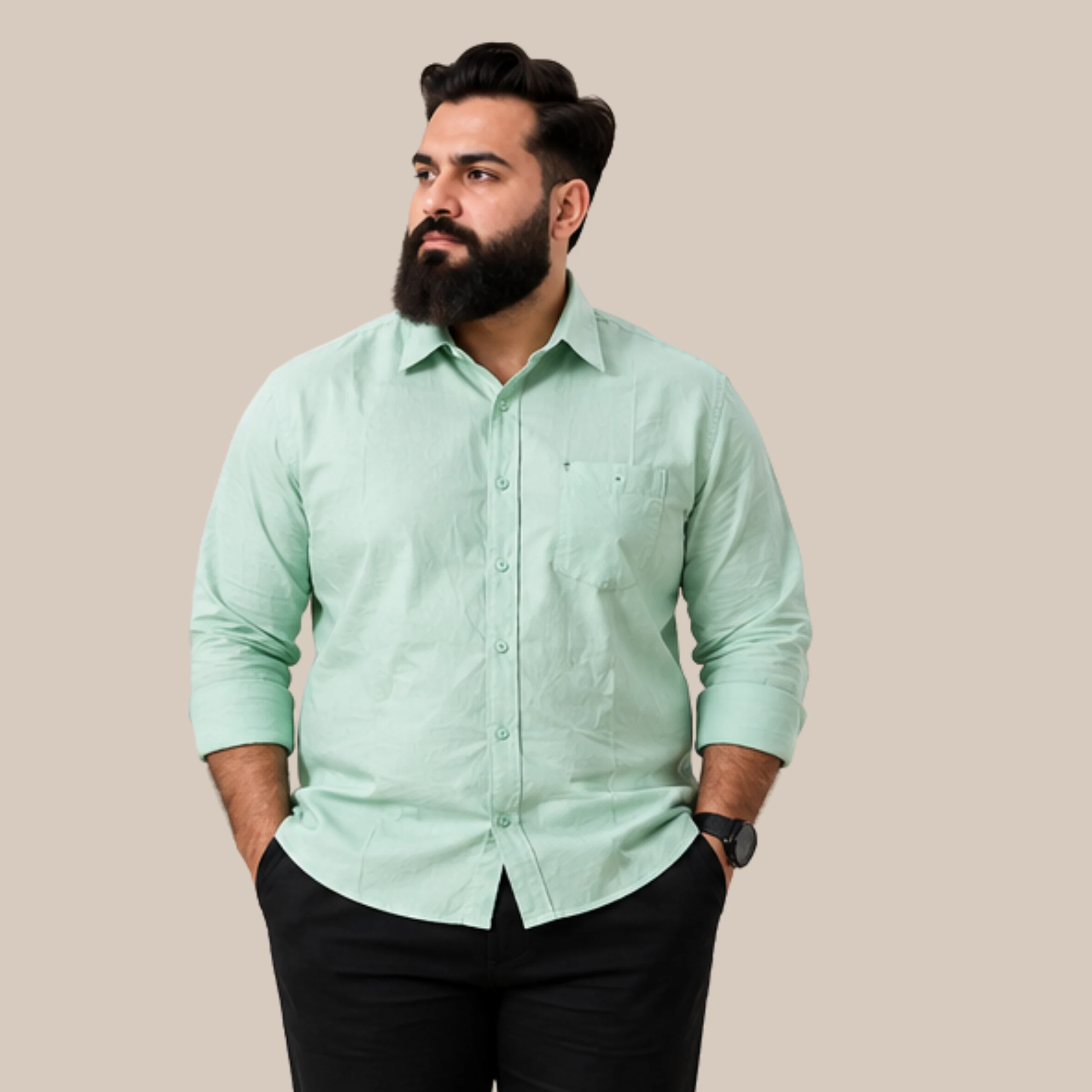 Mint Green Plus Size Formal Shirt