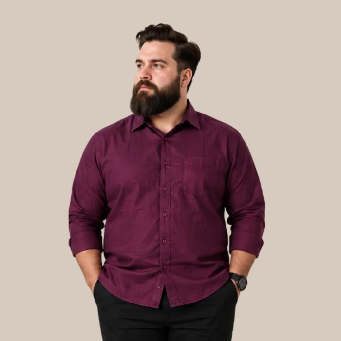Men's Maroon Wine Solid Full Sleeve Formal Shirt | Plus Size Cotton Linen Blend Office Wear Shirt