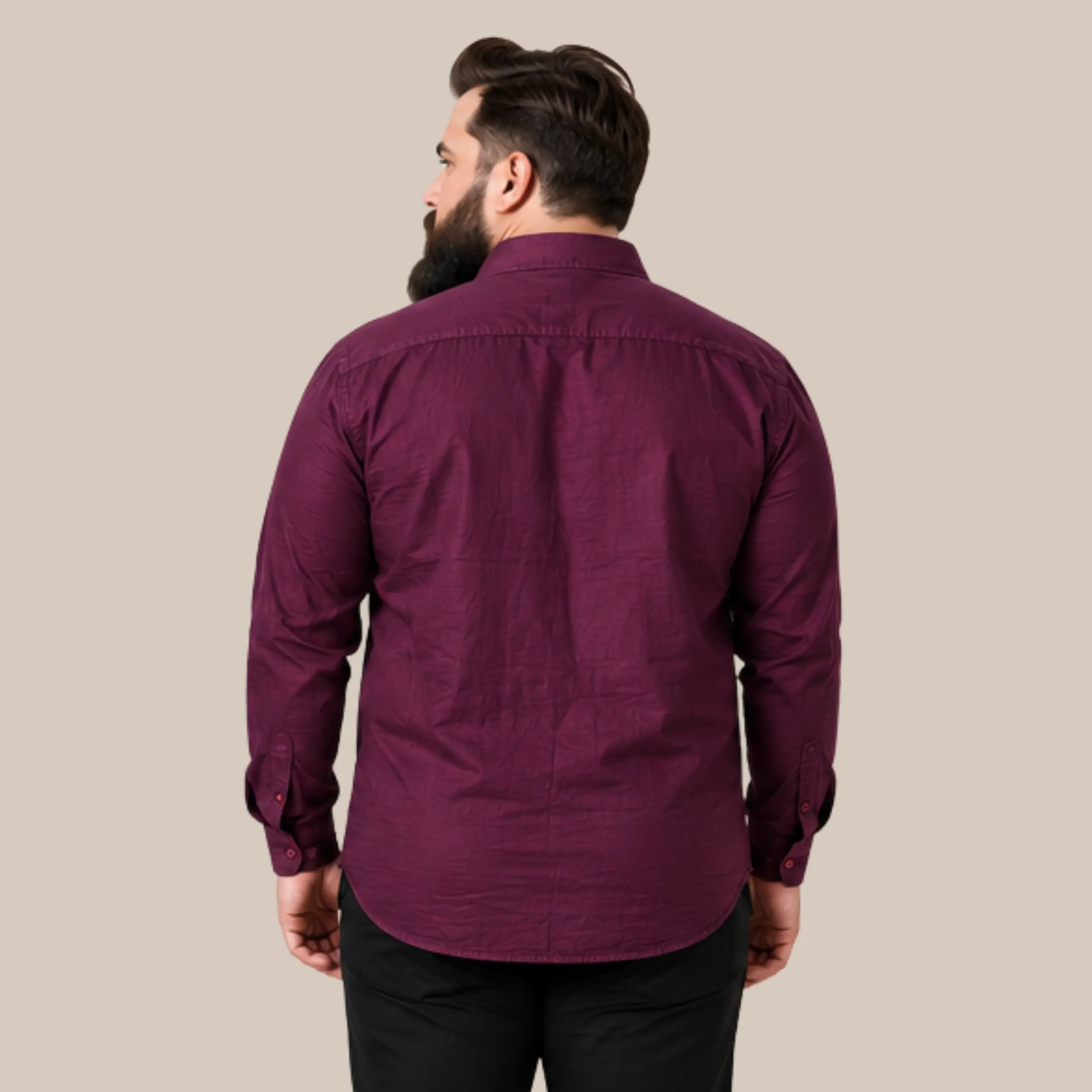 Men's Maroon Wine Solid Full Sleeve Formal Shirt | Plus Size Cotton Linen Blend Office Wear Shirt - Image 3