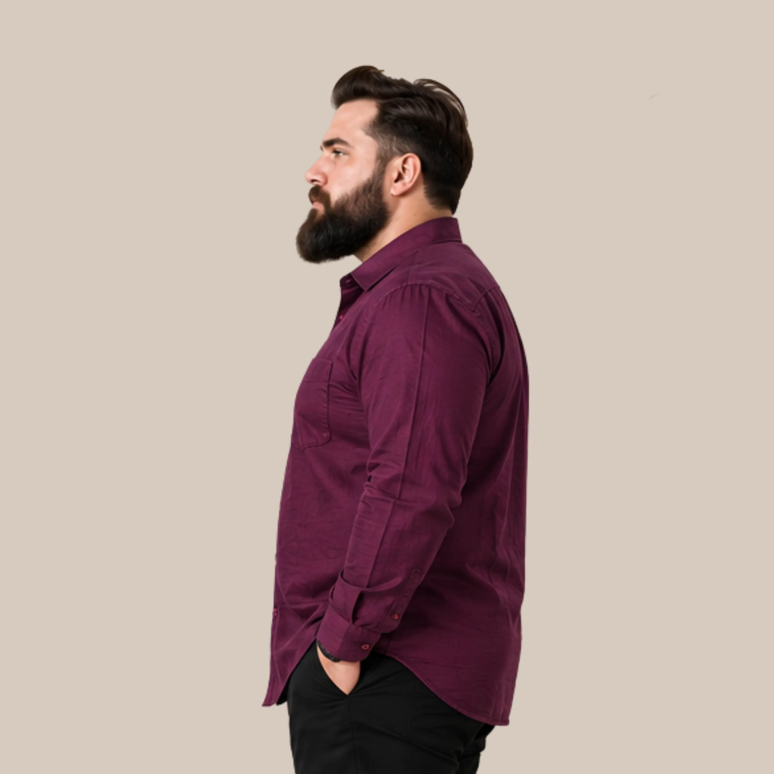 Men's Maroon Wine Solid Full Sleeve Formal Shirt | Plus Size Cotton Linen Blend Office Wear Shirt - Image 4