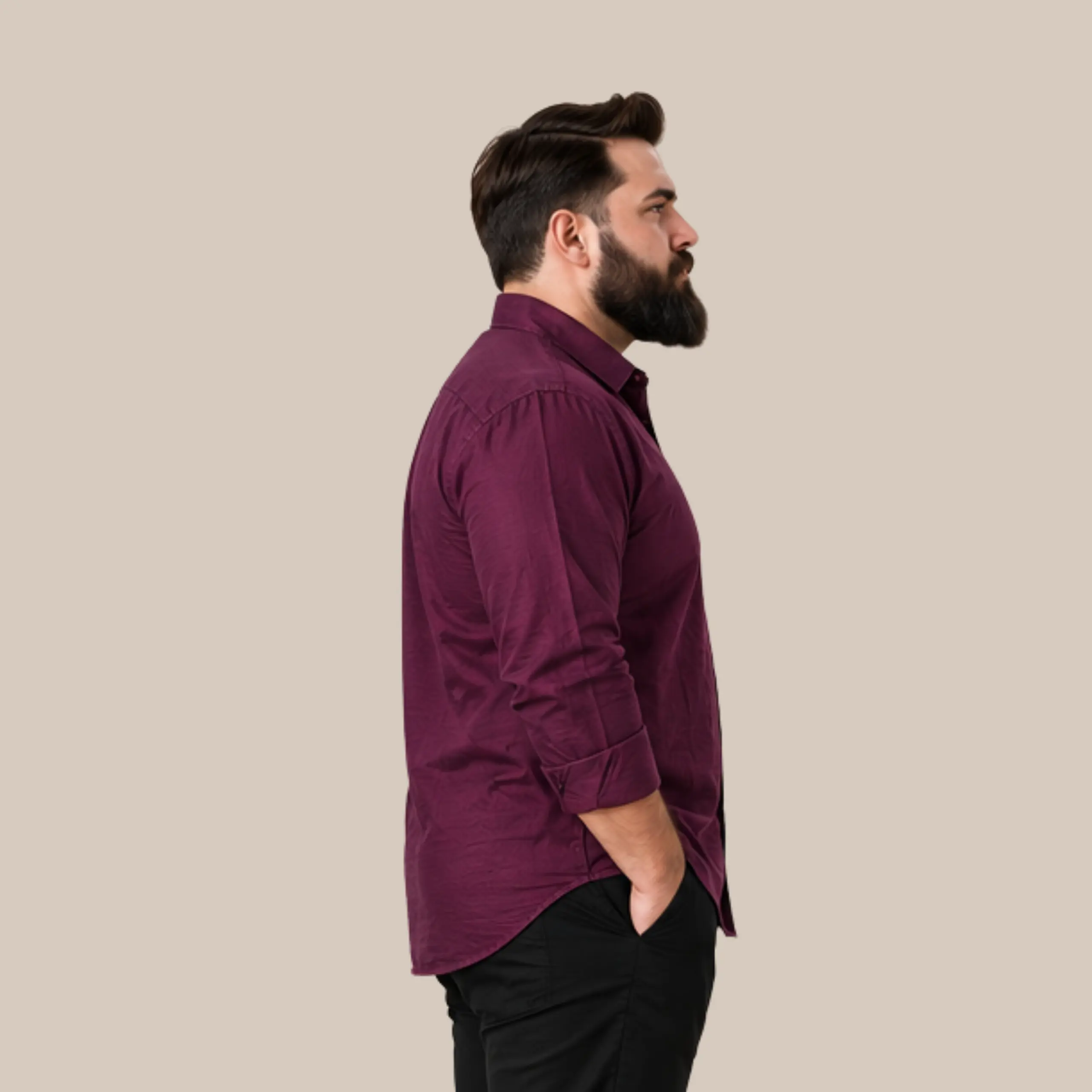 Men's Maroon Wine Solid Full Sleeve Formal Shirt | Plus Size Cotton Linen Blend Office Wear Shirt - Image 5