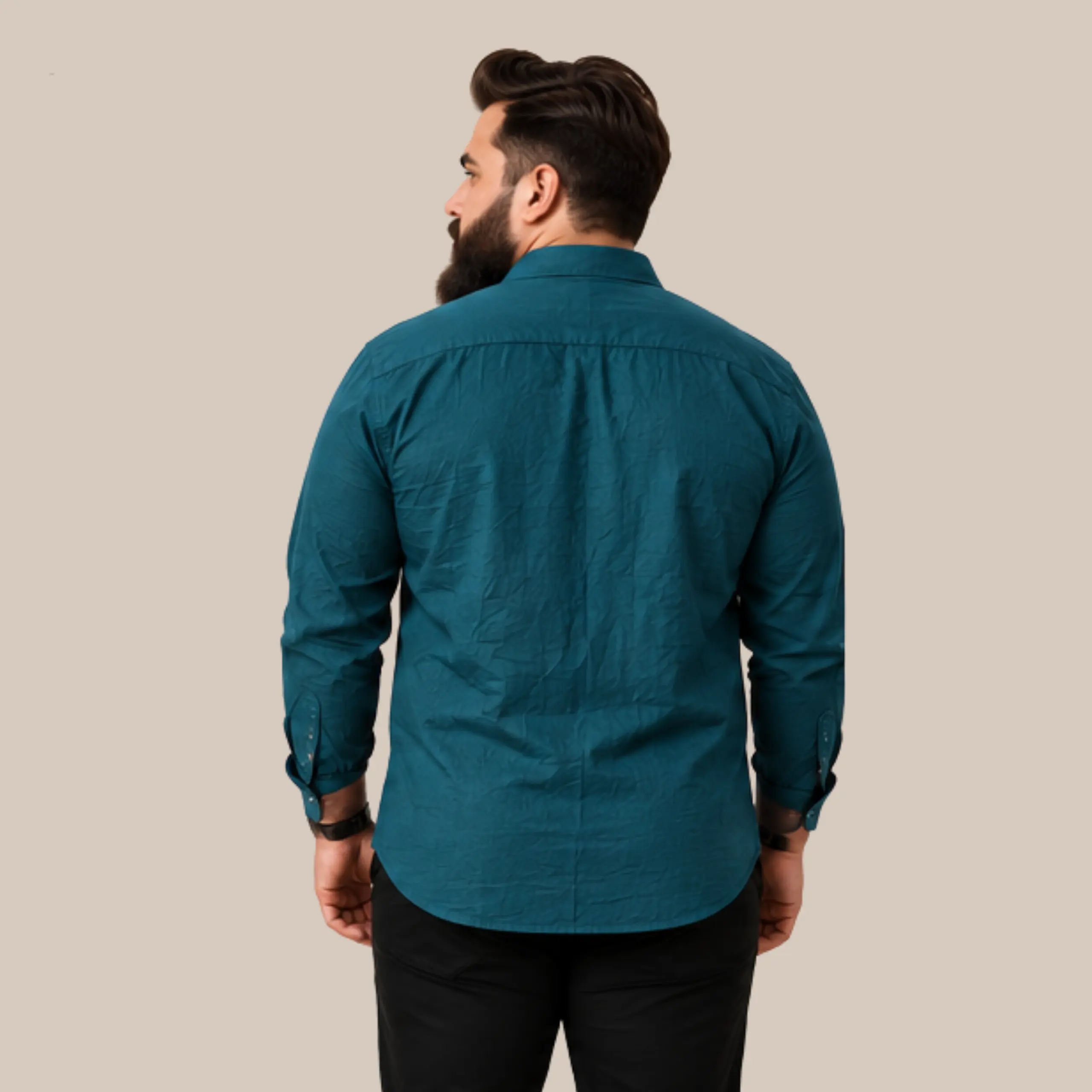 Men's Teal Blue Solid Full Sleeve Casual Shirt | Plus Size Cotton Linen Blend Shirt for Men - Image 5